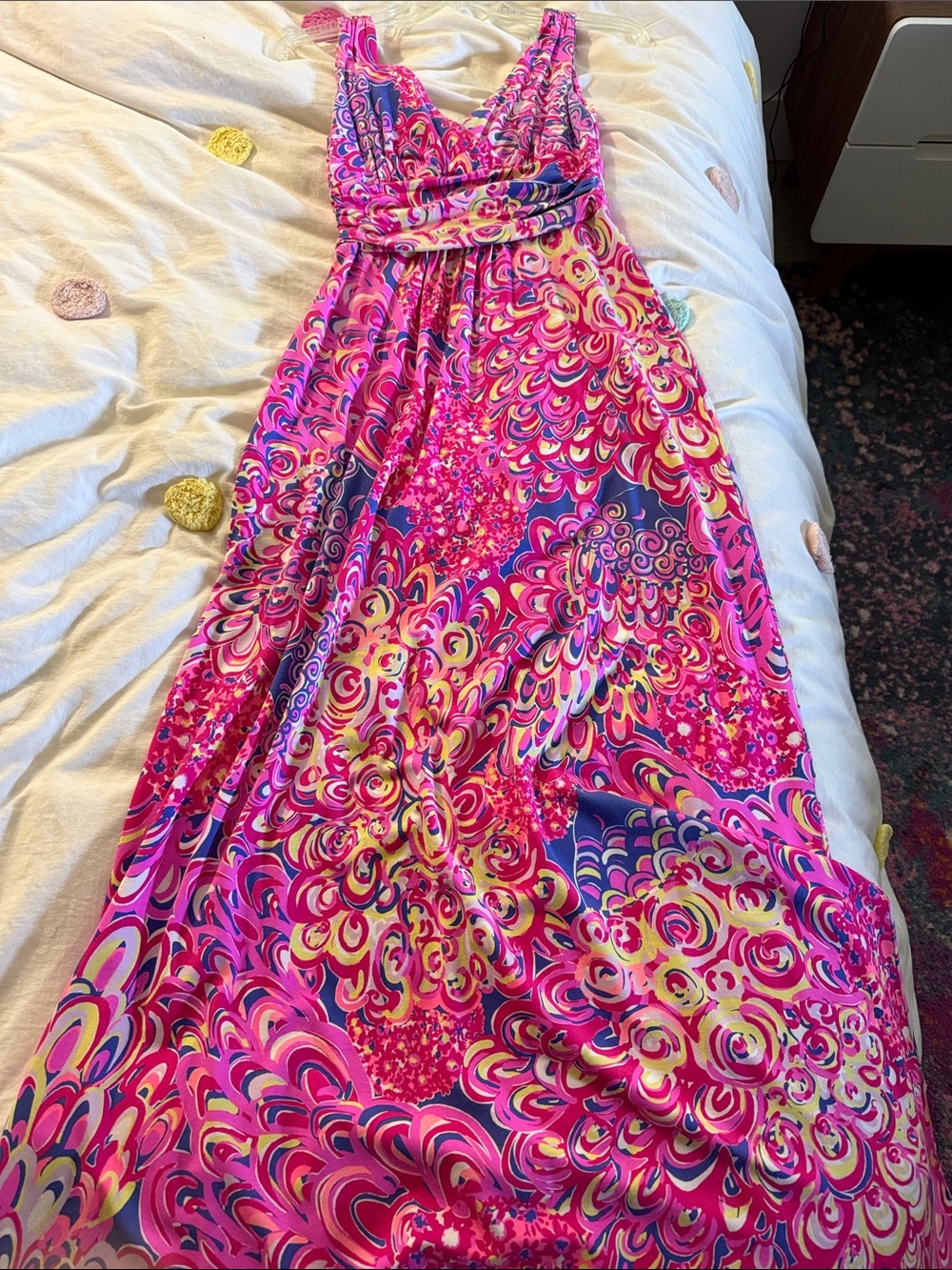 Lilly Pulitzer Pink Blue Yellow Swirl Maxi Dress